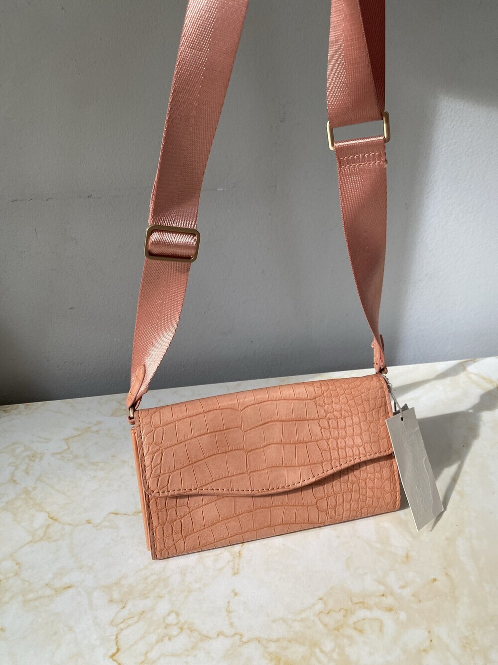New A New Day Peach Pink Croc Embossed Wallet Crossbody Bag NWT